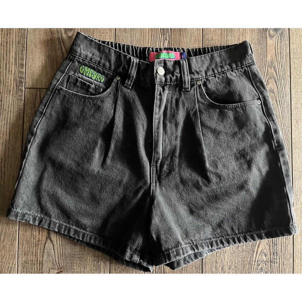 Empyre Black Denim Shorts High Waisted Graffiti Logo Skate Streetwear Womens S